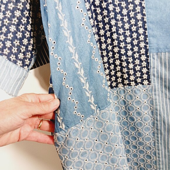 No Brand Patchwork Denim Duster Kimono, Embroidery, Boho, Layered Denim Look, OS - Picture 6 of 13